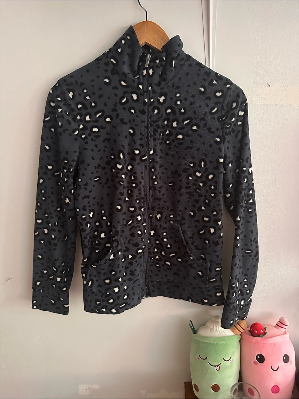 Fleece Leopard Print Zip-Up Hoodie